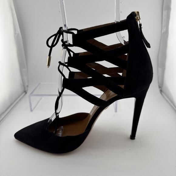 AQUAZZURA Belgravia Lattice CAGED Suede Pointed Toe Black Pumps 38.5 $800 NWOB - Picture 7 of 16